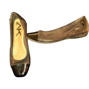 Anne Klein AK7 All Black Ballet Flats Slip-On Snakeskin + Patent Leather 11M